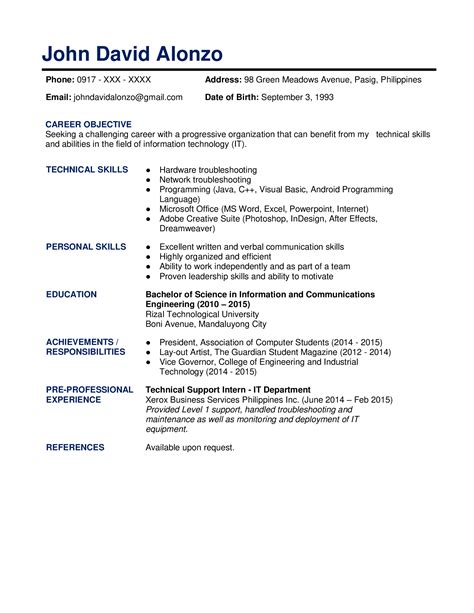 resume sample in the philippines|Fresh Graduate Resume Sample Philippines 2022 .